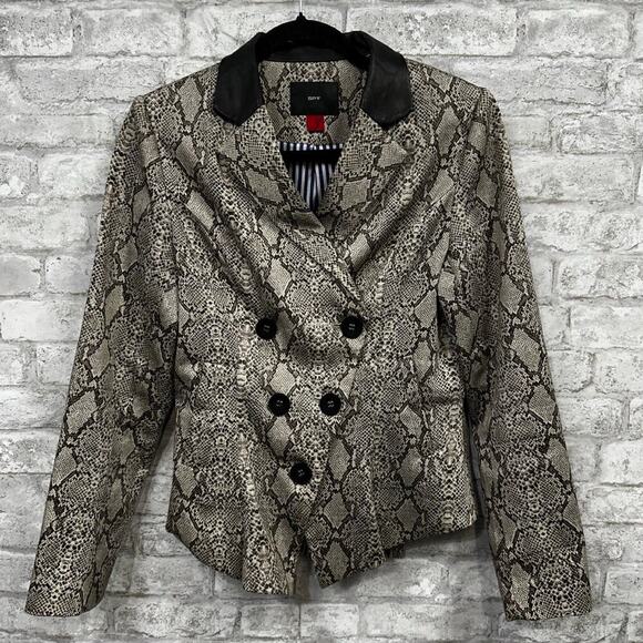 SPY Snake Skin Print Faux Leather Collar Blazer Button‎ Jacket - Size 3 - Picture 2 of 12